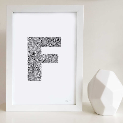 Letter F wall art print personalised by Hayley Lauren 