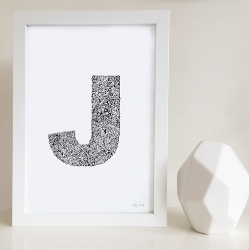 Letter J artwork for nursery or kids bedroom by Hayley Lauren Design 