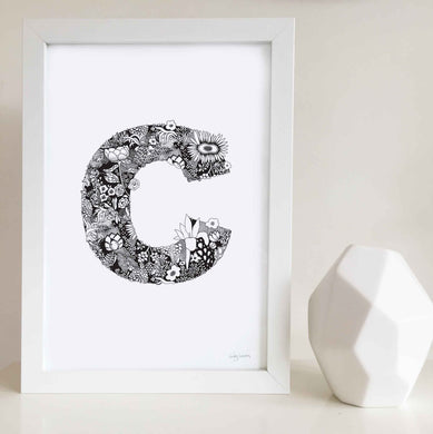The floral letter C artwork was illustrated by Hayley Lauren in Melbourne, Australia. It is the perfect artwork to personalise a nursery or kids bedroom. 