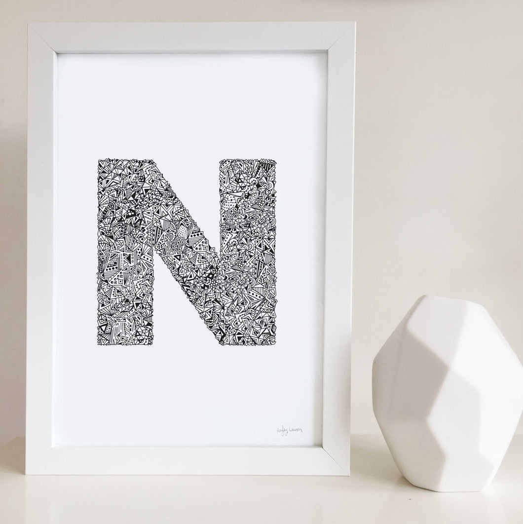 letter N Wall Art print for nursery or kids bedrooms 