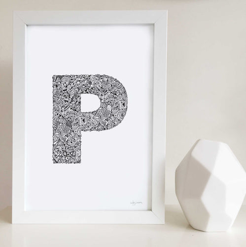 Letter P illustration by Hayley Lauren Design for nurseries or kids bedrooms 