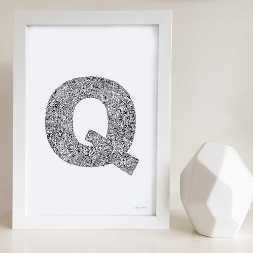 Letter Q illustration for nursery or kids bedrooms by Hayley Lauren Design 
