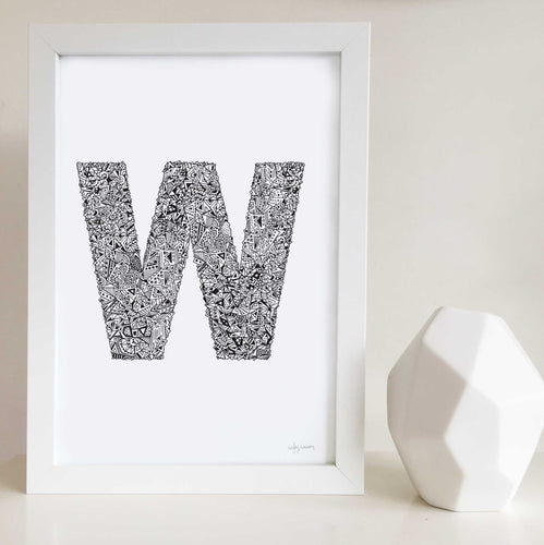 Letter W Wall art print illustrated by Hayley Lauren Design 