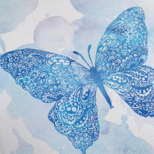 Blue Butterfly Zentangle Water colour artwork for little girls room by Hayley Lauren Design in Australia