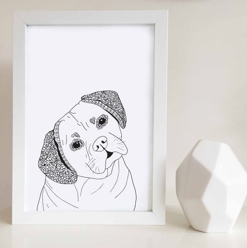 puggle dog art print zentangle