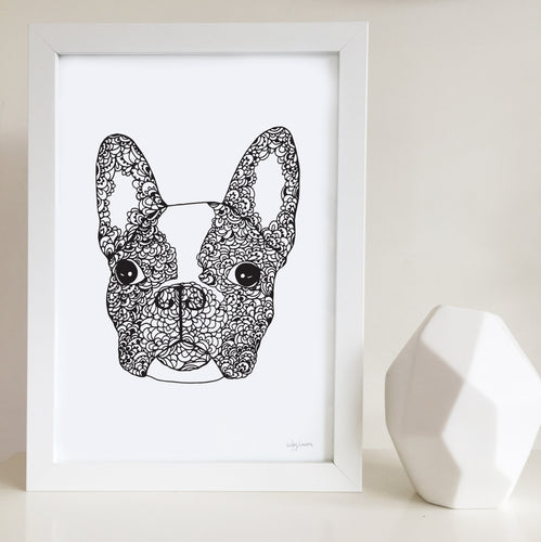 french bulldog art print zentangle