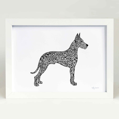 Great Dane dog art print zentangle