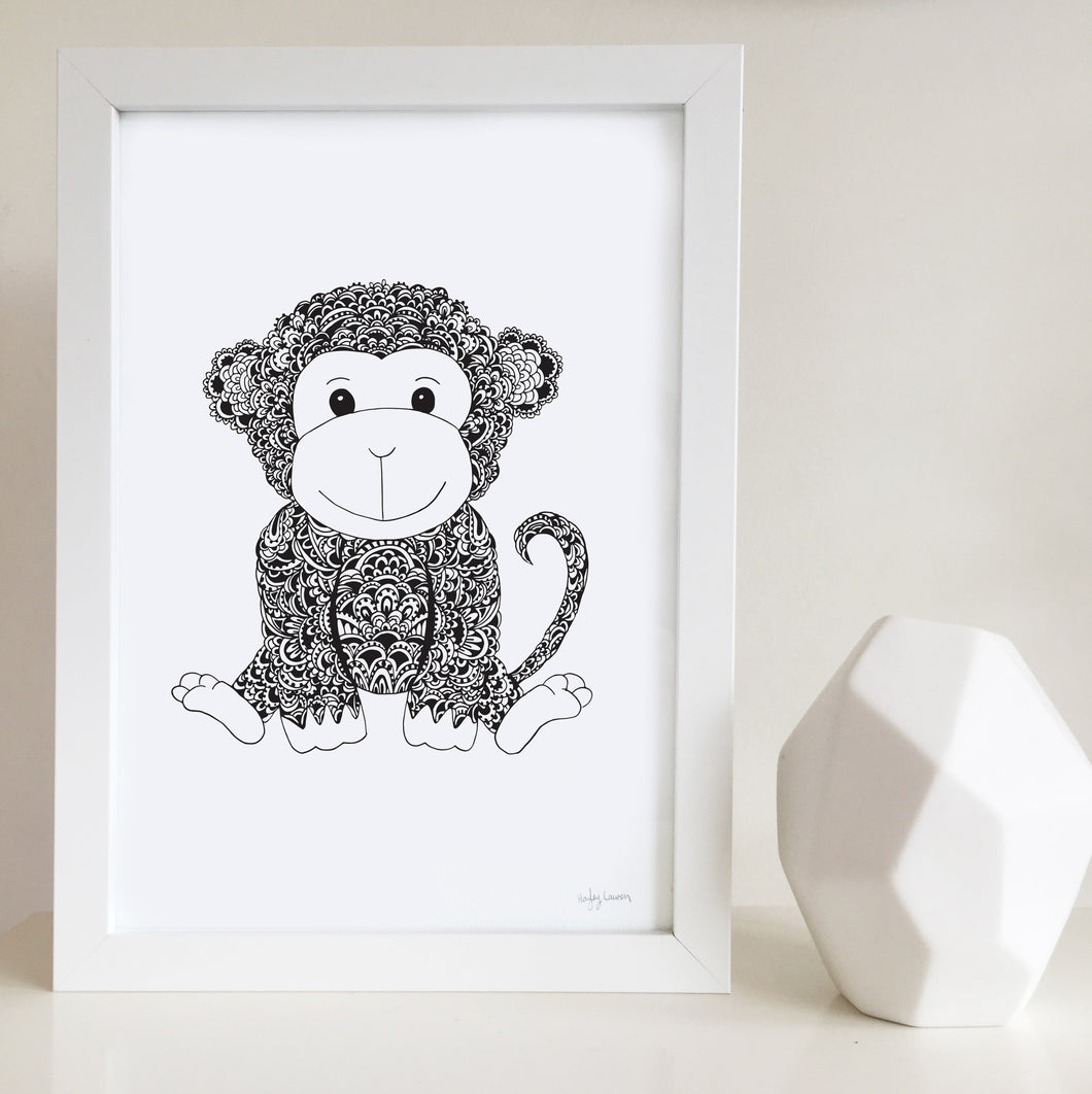 Millie the Monkey Nursery or Bedroom Art Print