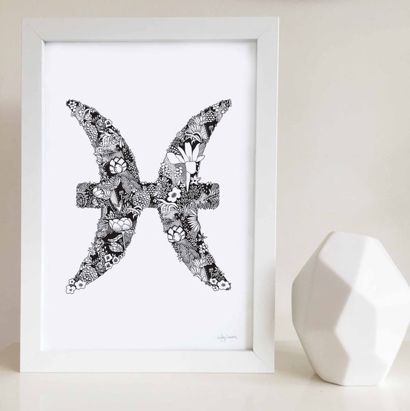Pisces star sign art print made with flowers by Hayley Lauren design 
